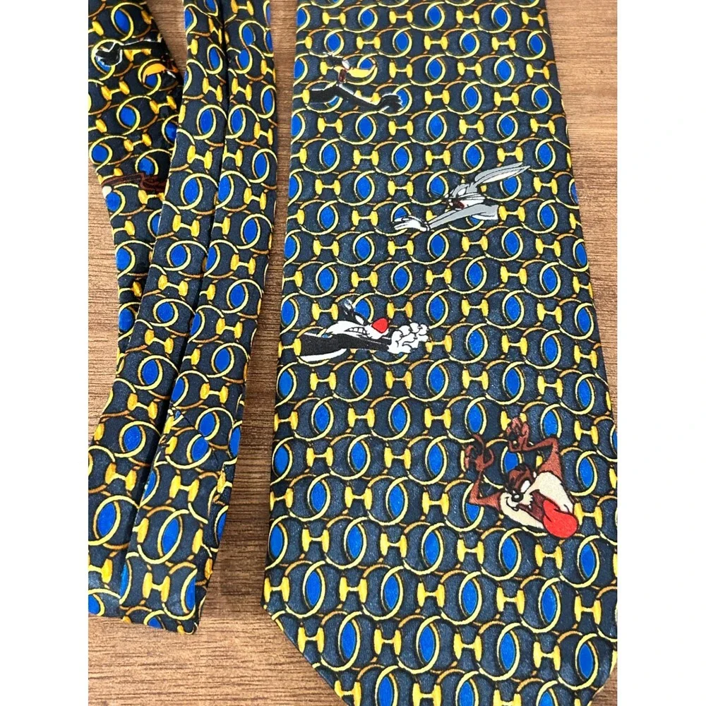 Vintage 1994 Looney Tunes Mania Tie Mens‎ Navy Blue Gold Bugs Bunny Taz Daffy
